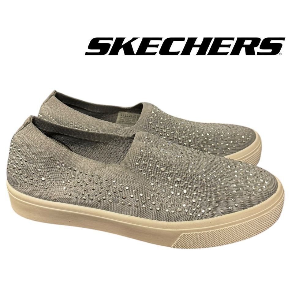 Skechers Studded Affair 73913 Comfort Shoes Women's Grey Loafers Sneakers 6.5